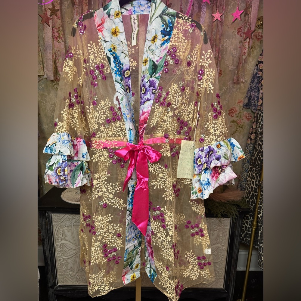 🆕 ARATTA IBIZA EMBELLISHED MESH KIMONO - Picture 7 of 14